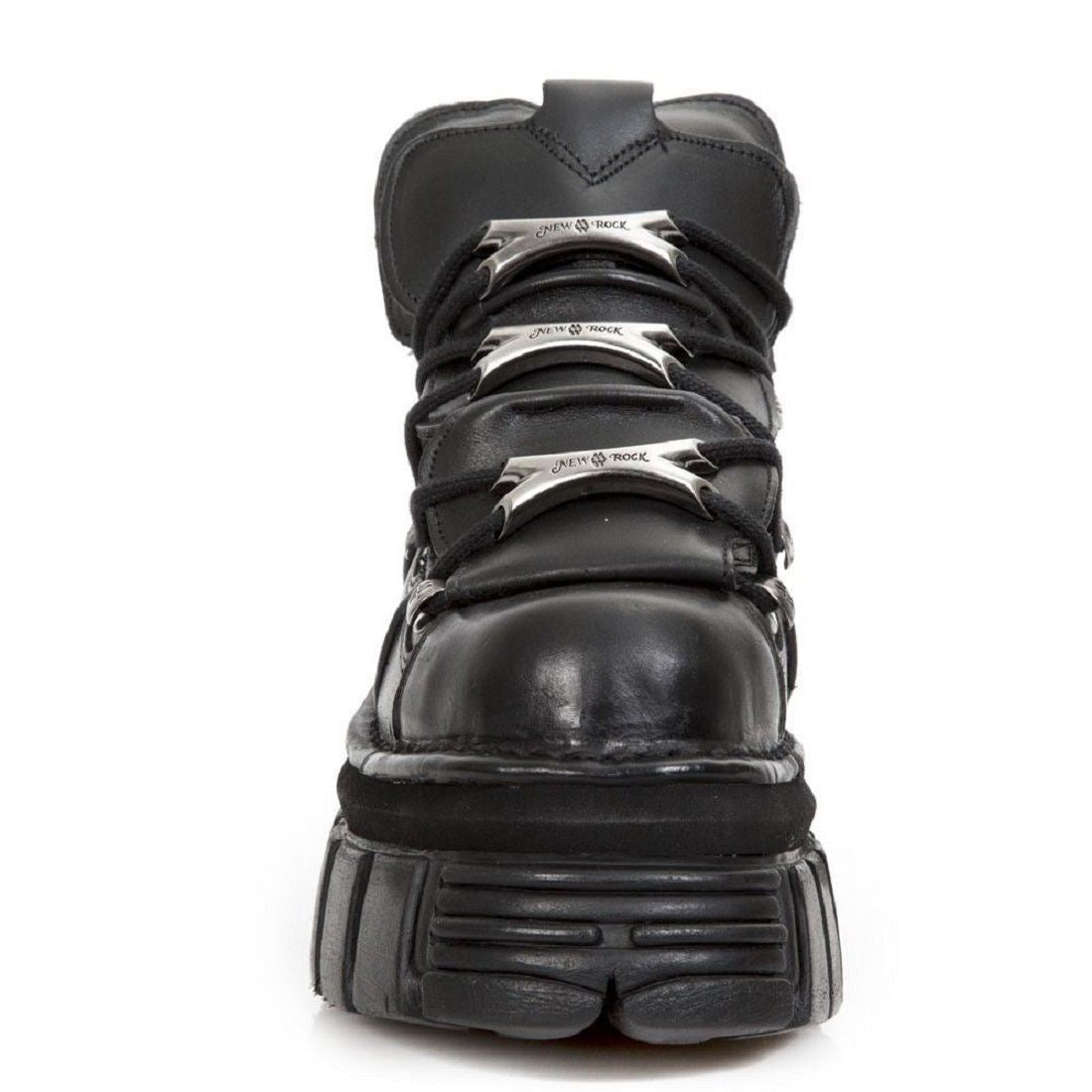 NEW ROCK 106-S29 TOWER SHOES Metallic Black Leather Biker Punk Gothic Boots