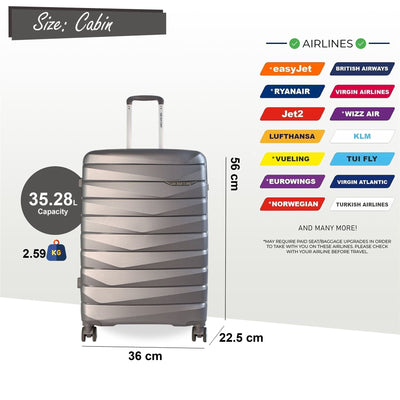 Hard Shell Cabin 36 x 22.5 x 56 cm PP Luggage Suitcase Suitable for Easyjet, Ryanair