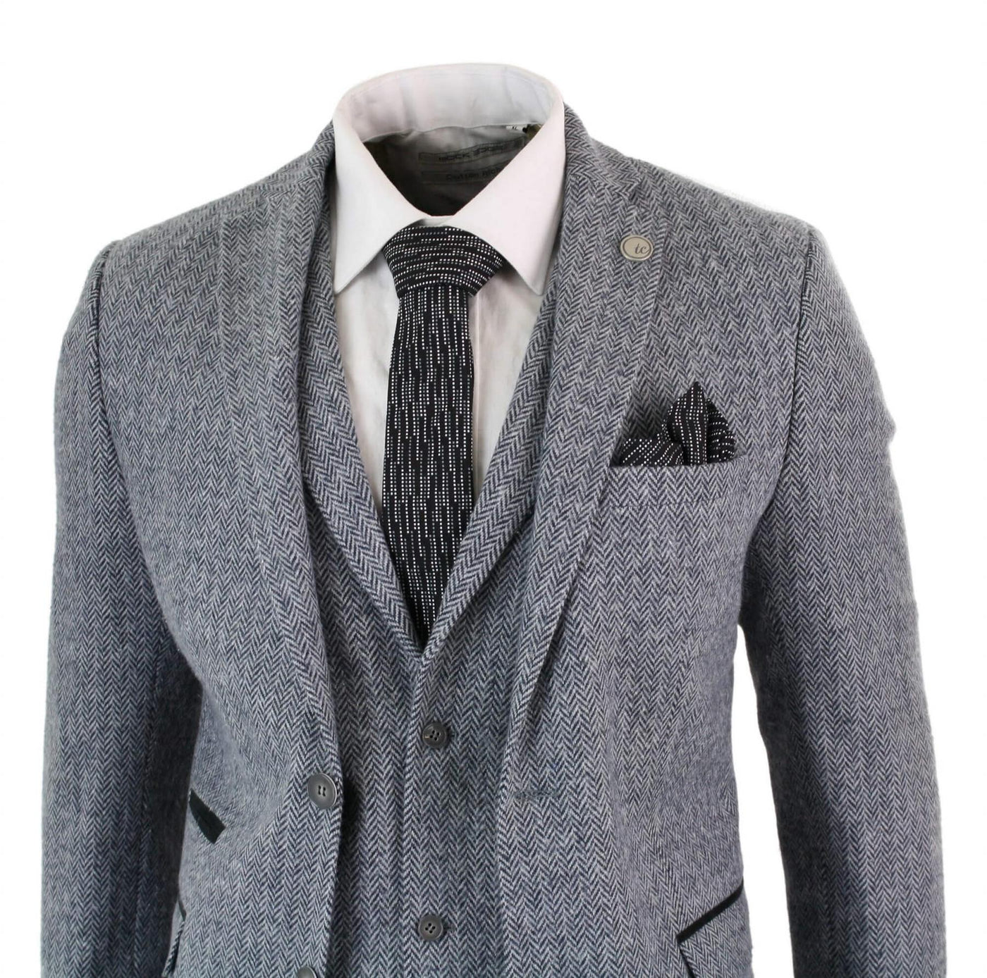 Men's 3 Piece Grey Herringbone Tweed Suit