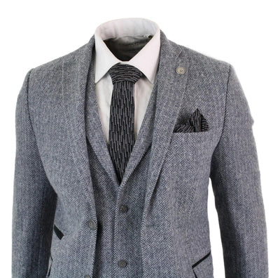 Men's 3 Piece Grey Herringbone Tweed Suit