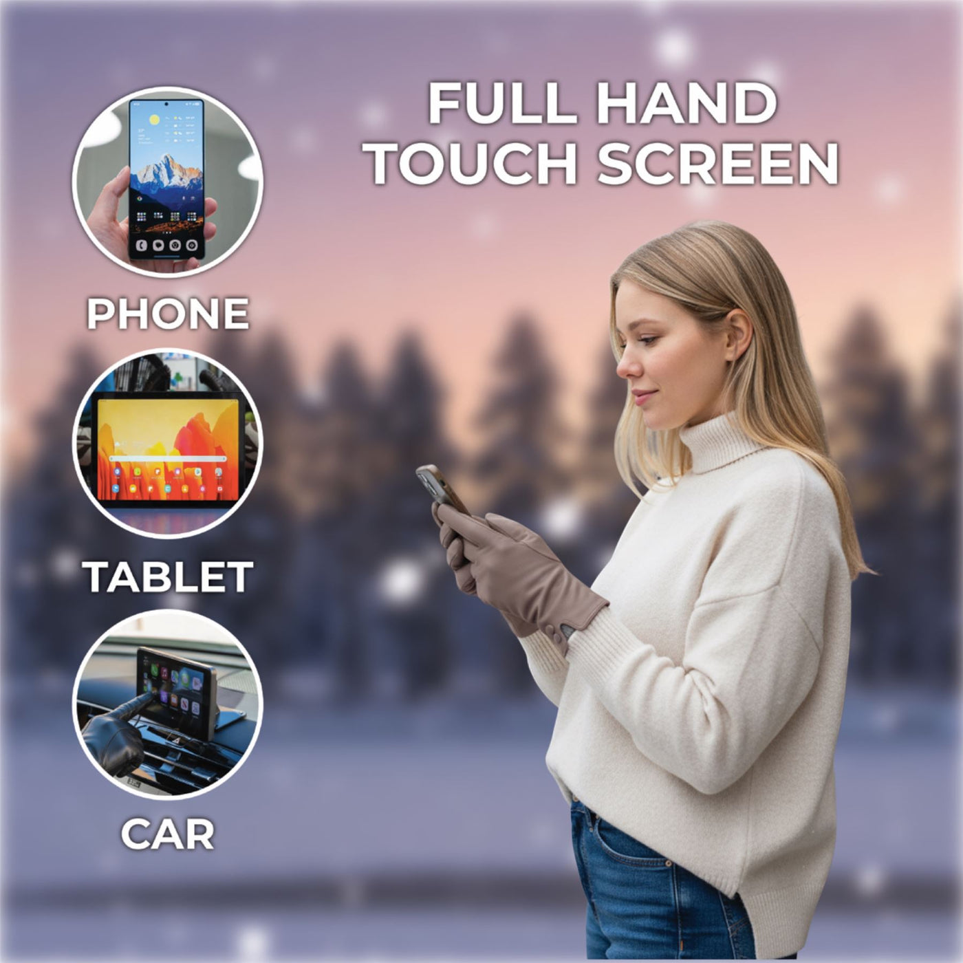 Womens Italian Leather Winter Button Design Soft Wool Lining Gloves - L-GLV-501