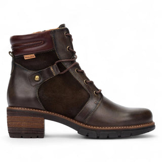Pikolinos Women’s Forest Brown Leather Zip & Lace Up Heel Ankle Boots - San Sebastia