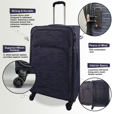 Soft Shell Cabin Suitcase 55 x 37 x 20 cm Lightweight Luggage Suitable for Easyjet, Ryanair