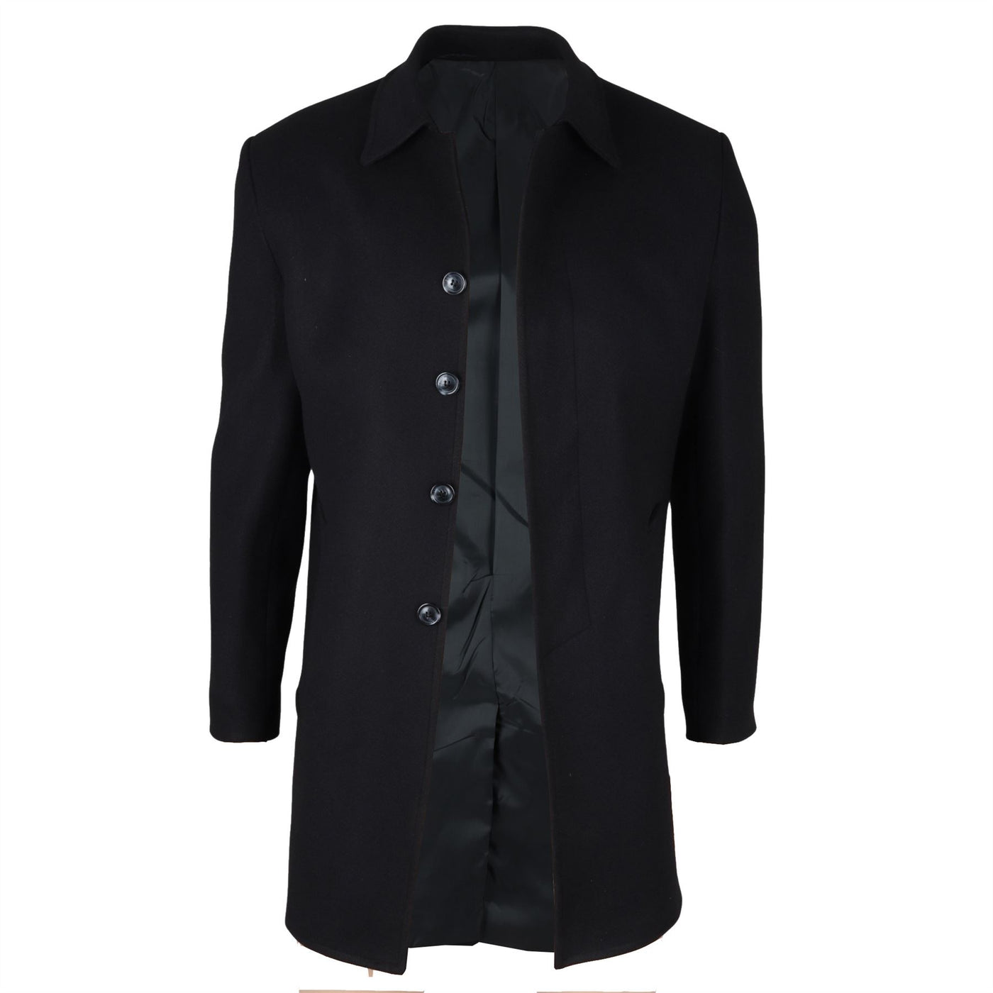 Men's Wool Blend Classic Collar Black Overcoat