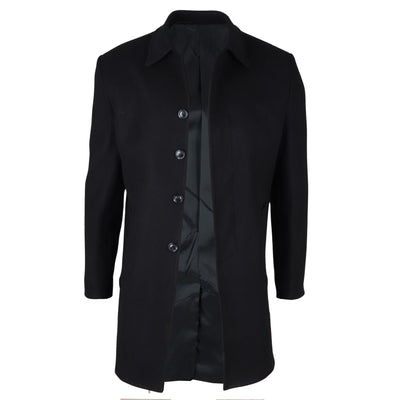 Men's Wool Blend Classic Collar Black Overcoat