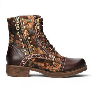 Laura Vita Women's Brown Floral Victorian Leather Lace-up Ankle Boots - Anitao-10