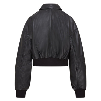 Womens Oversized Leather MA-1 Bomber Jacket - Bozeman