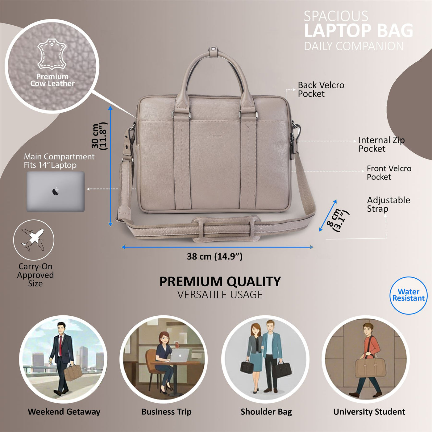Genuine Leather Laptop Business Briefcase Office Work Travel Bag - Sutton