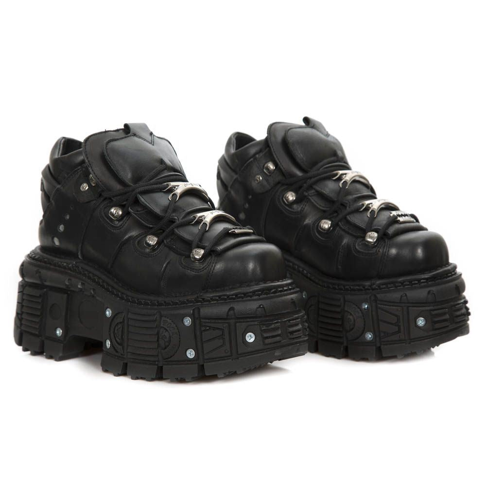 New Rock Unisex Metallic Black Leather Gothic Boots- M-TANK106-C2