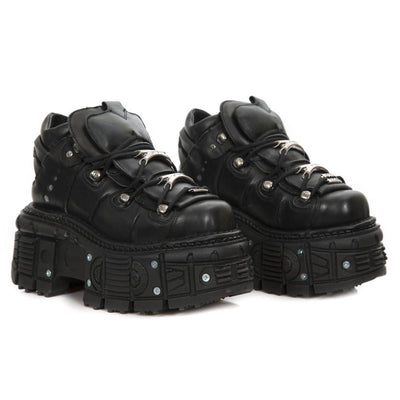 New Rock Unisex Metallic Black Leather Gothic Boots- M-TANK106-C2
