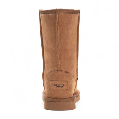 Women's Genuine Sheepskin Chestnut Suede Slip-On Ankle Winter Boots - Dusk