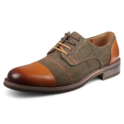 Justin Reess Men's Brown Leather Tweed Oxford Shoes - Theon