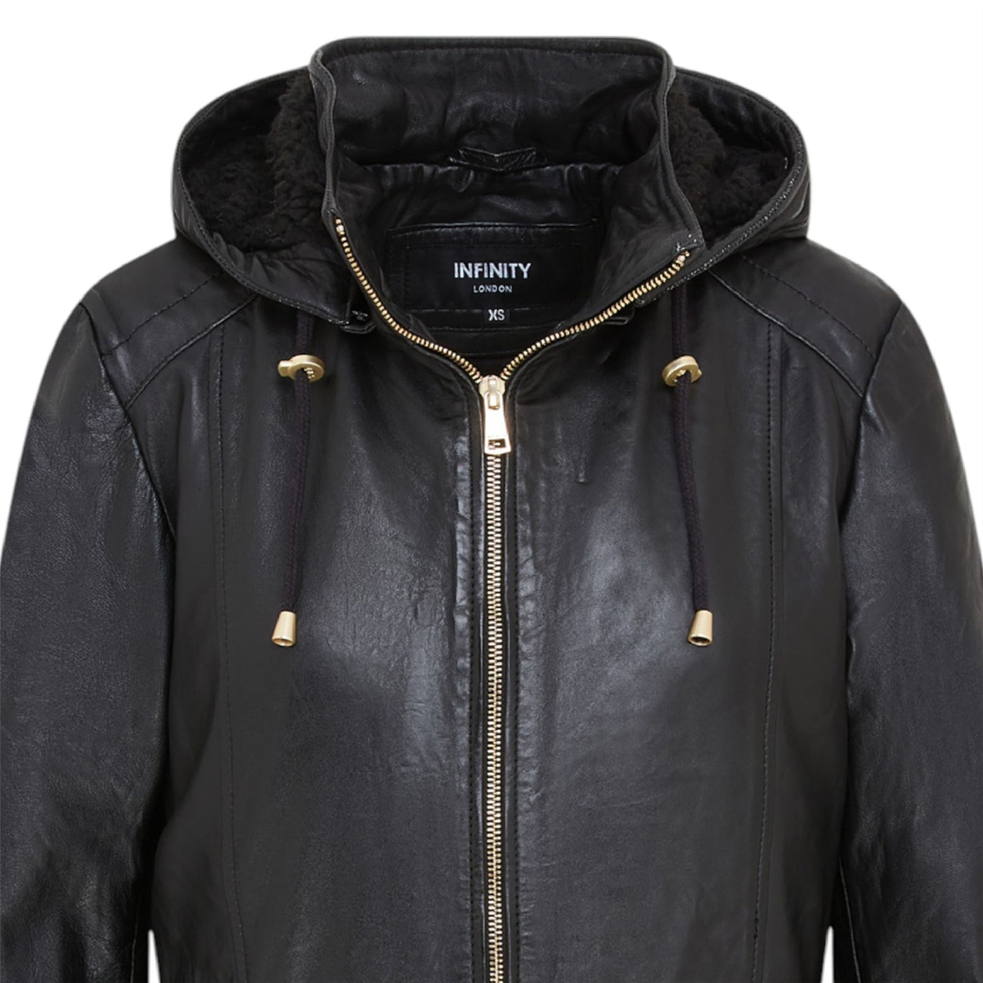 Women's Leather Parka Detachable Borg Hooded Trench Coat - Trekker