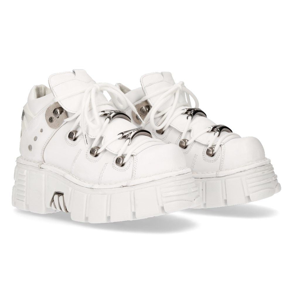 New Rock White Leather Gothic Ankle Boots¬-106N-S8