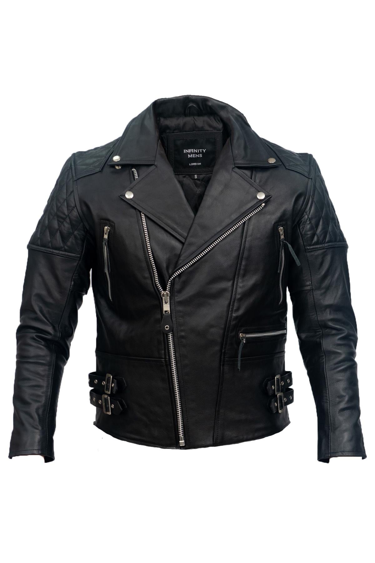 Mens Cowhide Leather Biker Jacket-Nassau