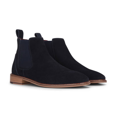 London Brogues Men's Navy Blue Suede Leather Chelsea Boots