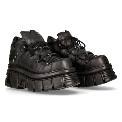 NEW ROCK 106N-S52 TOWER SHOES Metallic Black Leather Biker Punk Gothic Boots
