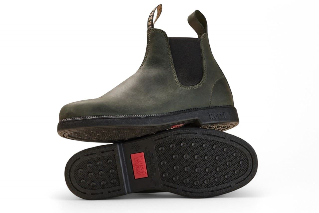 Rossi 607 Booma Moss Olive Green Leather Chelsea Boots