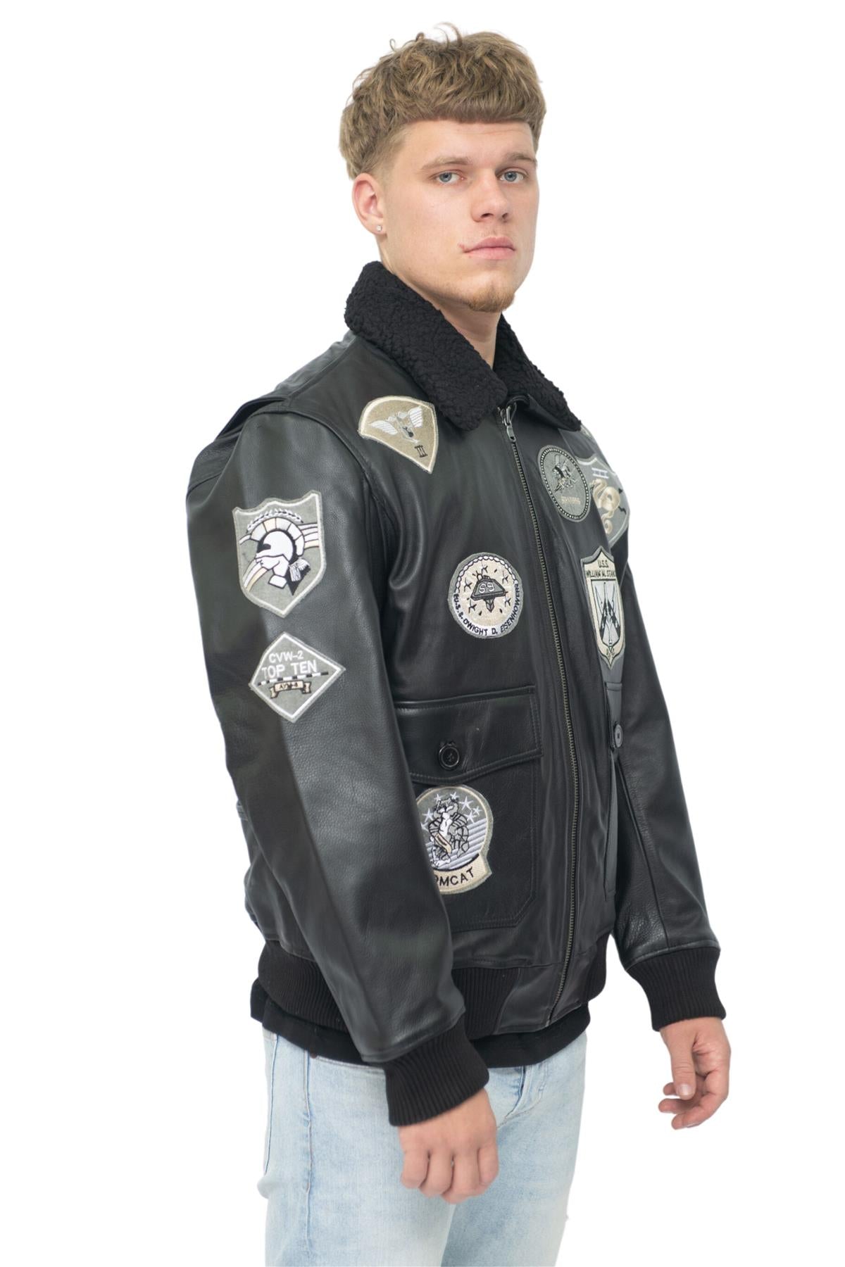 Mens Top Gun A2 Leather Bomber Jacket-San Diego