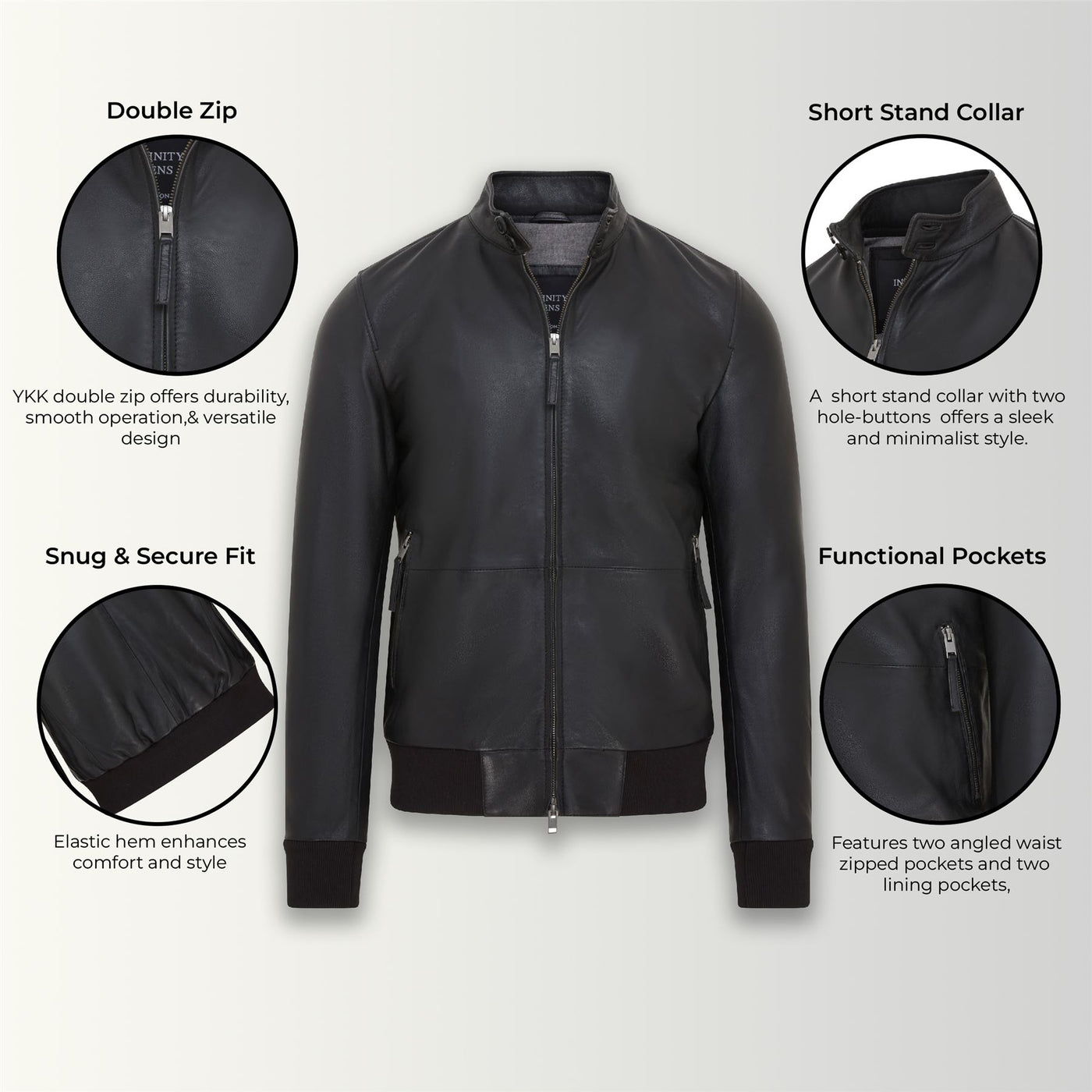 Mens Black Retro Leather Bomber Jacket -  Adak