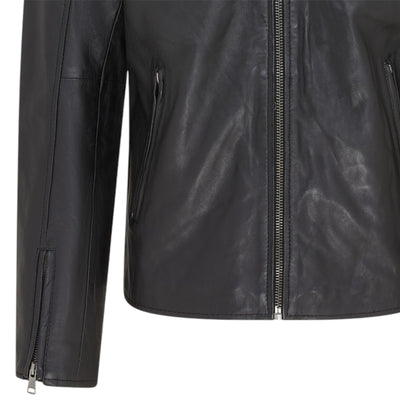 Men's Classic Quilted Black Yellow Leather Biker Jacket - Meridian