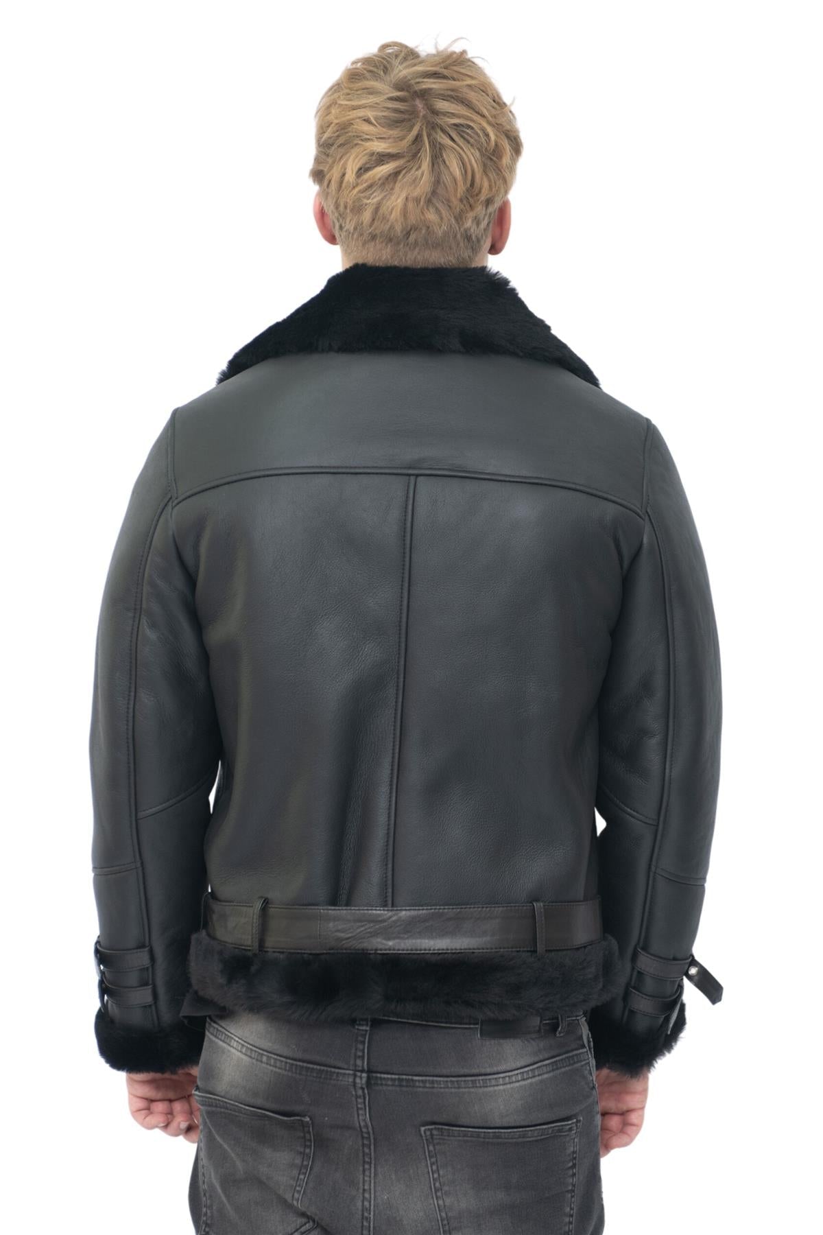 Mens Sheepskin Leather Biker Jacket-Hayle