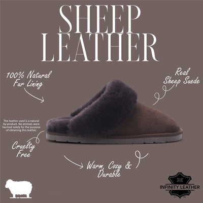 Women's Genuine Sheepskin Brown Suede Mule Winter Slippers - Luna