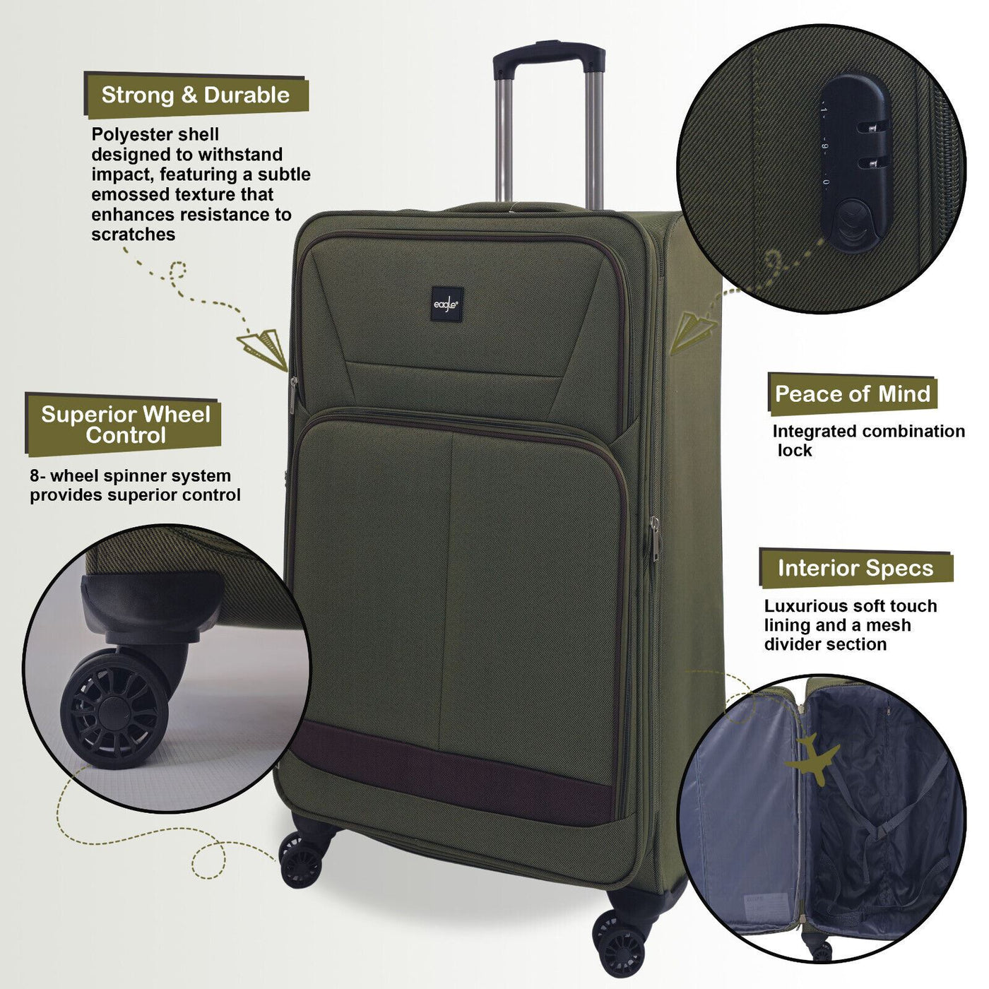 Soft Shell Cabin Suitcase 54 x 38 x 21 cm Lightweight Luggage Suitable for Easyjet, Ryanair
