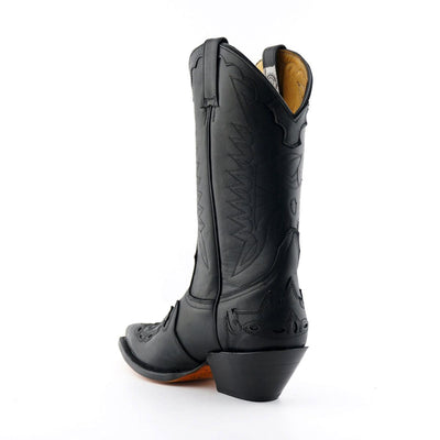 Grinders Unisex Black Leather Cowboy Boots-Arizona HI