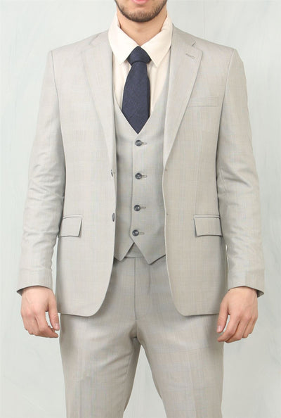 Men's 3 Piece Prince Of Wales Grey Suit Workwear