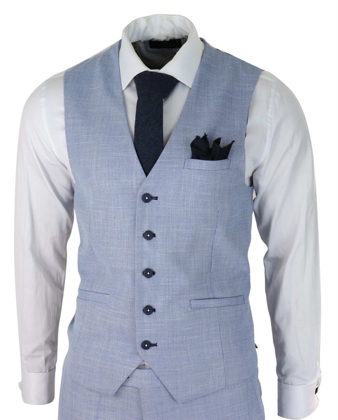 Mens 3 Piece Linen Suit Light Blue Summer Tailored Fit Wedding Prom Classic Suit