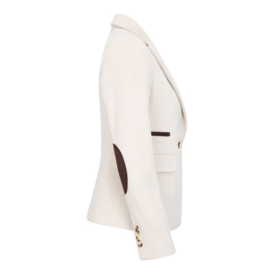 Women's Cream Tailored Fit Wool Blend Tweed Blazer