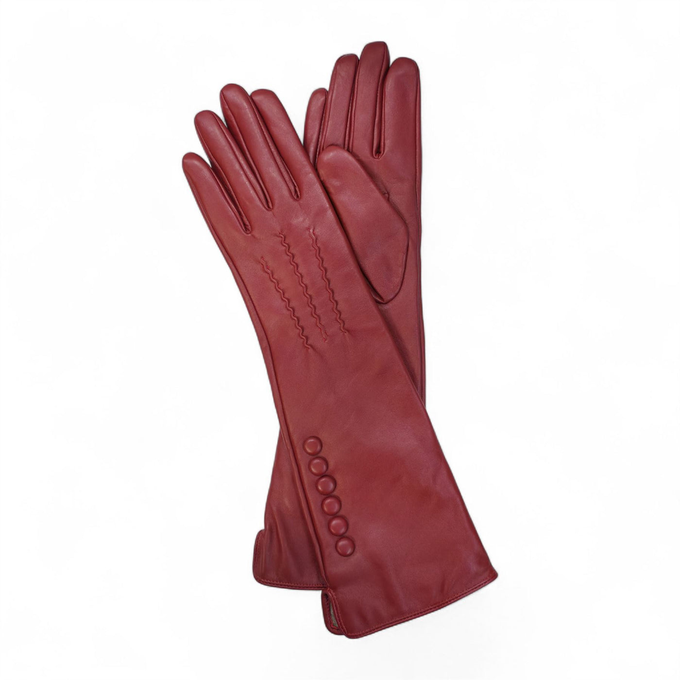 Womens Long Italian Leather Winter Button Design Soft Wool Lining Gloves - L-GLV-201