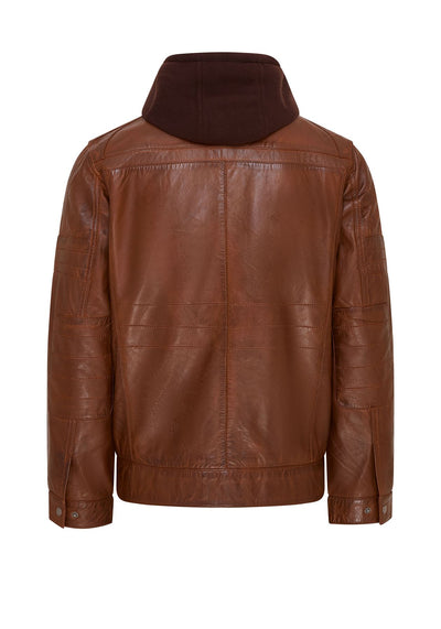 Mens Hooded Leather Biker Jacket - Stavern