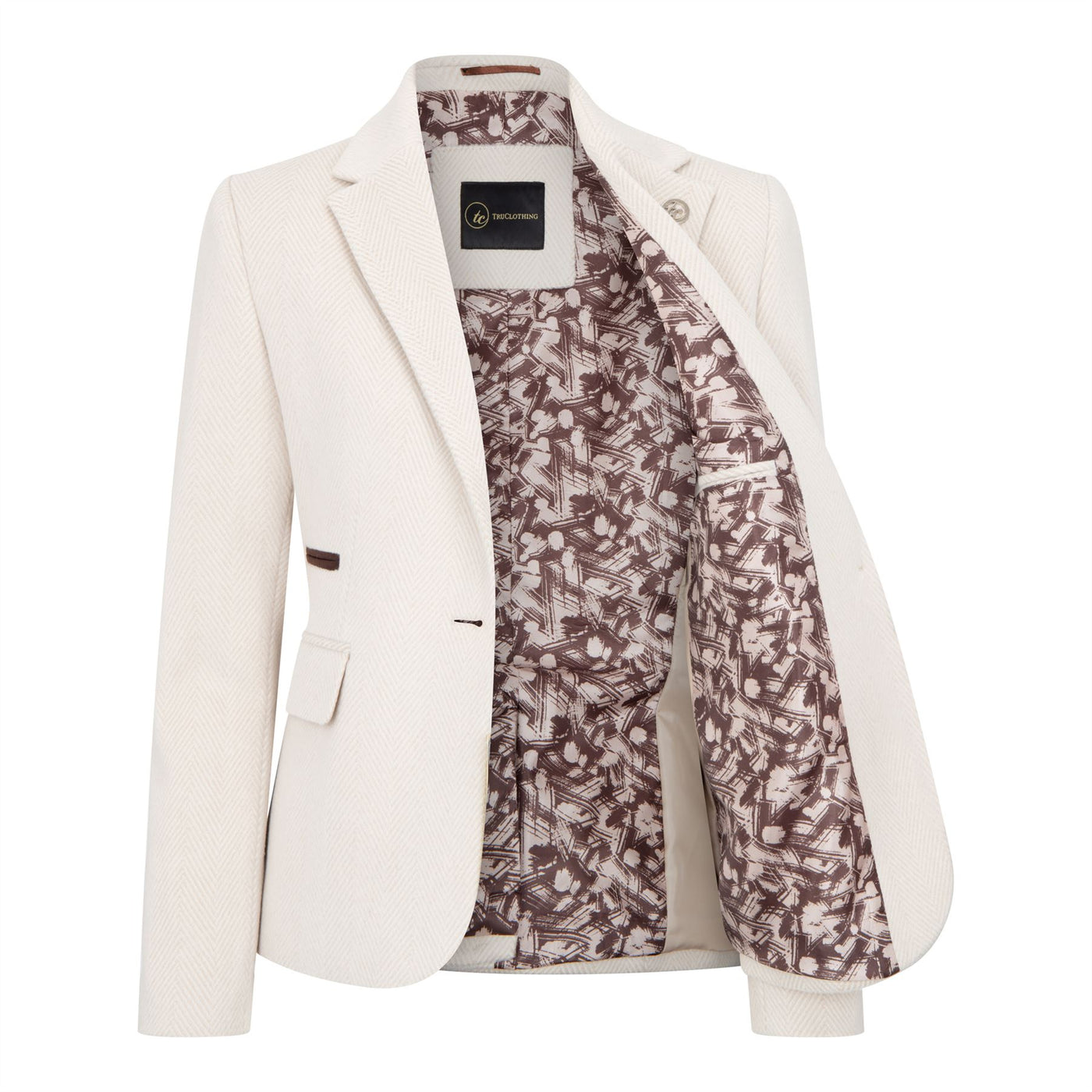 Women's Cream Tailored Fit Wool Blend Tweed Blazer
