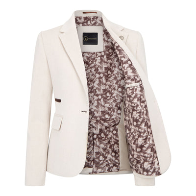 Women's Cream Tailored Fit Wool Blend Tweed Blazer