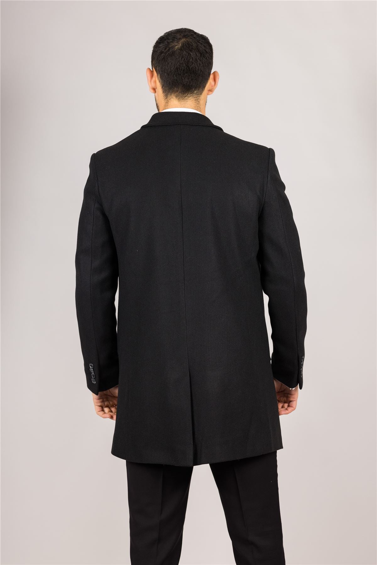 Men's Wool Blend Classic Collar Black Overcoat
