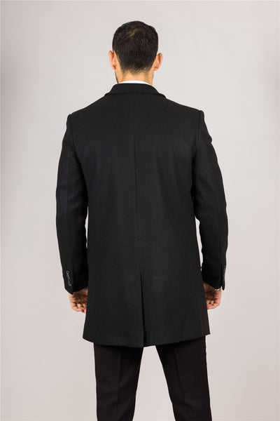 Men's Wool Blend Classic Collar Black Overcoat
