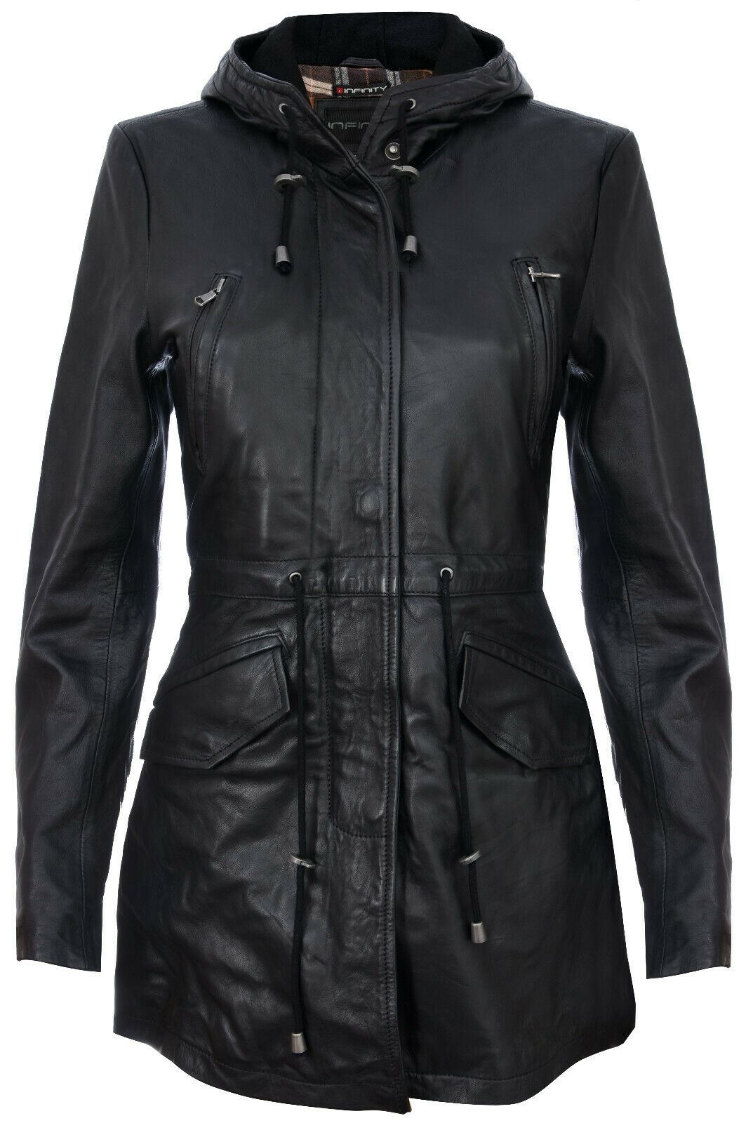 Giacca parka con cappuccio in pelle da donna - Bucarest