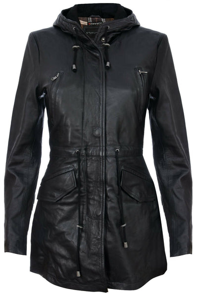 Giacca parka con cappuccio in pelle da donna - Bucarest
