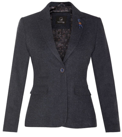 Marineblauer Tweed-Blazer im Fischgrätenmuster für Damen im 1920er-Stil