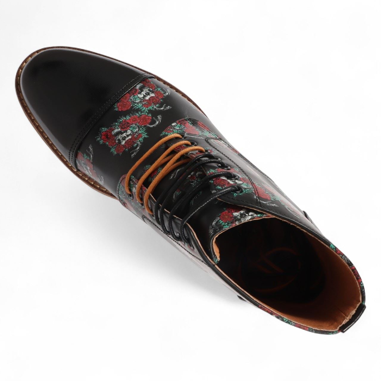 Justin Reess Men's Black Floral Leather Oxford Ankle Boots - Adam Skull