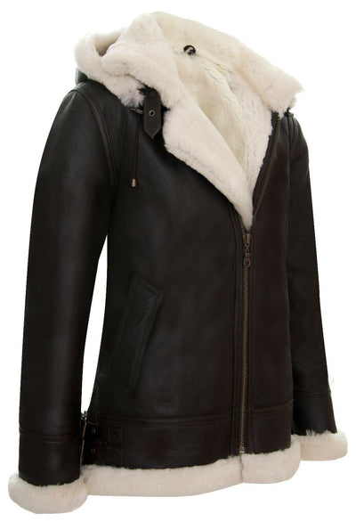 Mens Hooded Sheepskin Leather B3 Flying Jacket-Columbus