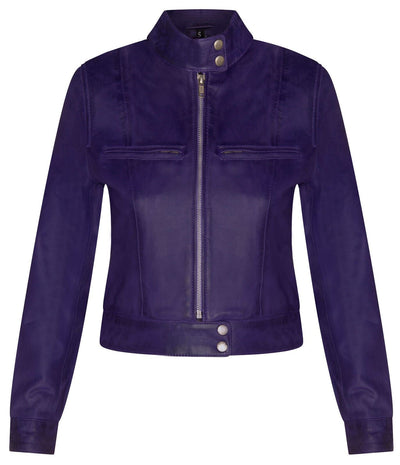 Women's Classic Leather Biker Jacket-Watford - Upperclass Fashions 