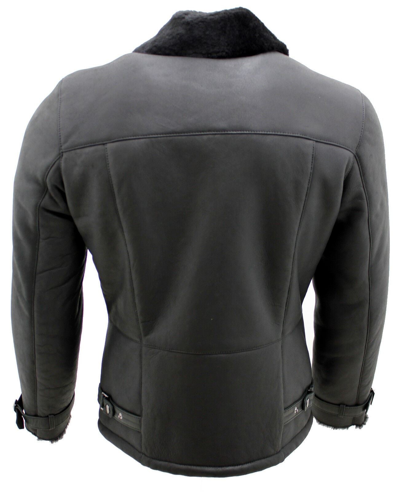 Mens Double Breasted Sheepskin Leather Biker Jacket-Manila