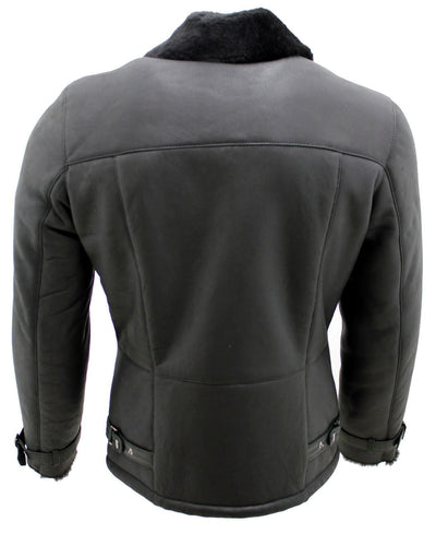 Mens Double Breasted Sheepskin Leather Biker Jacket-Manila