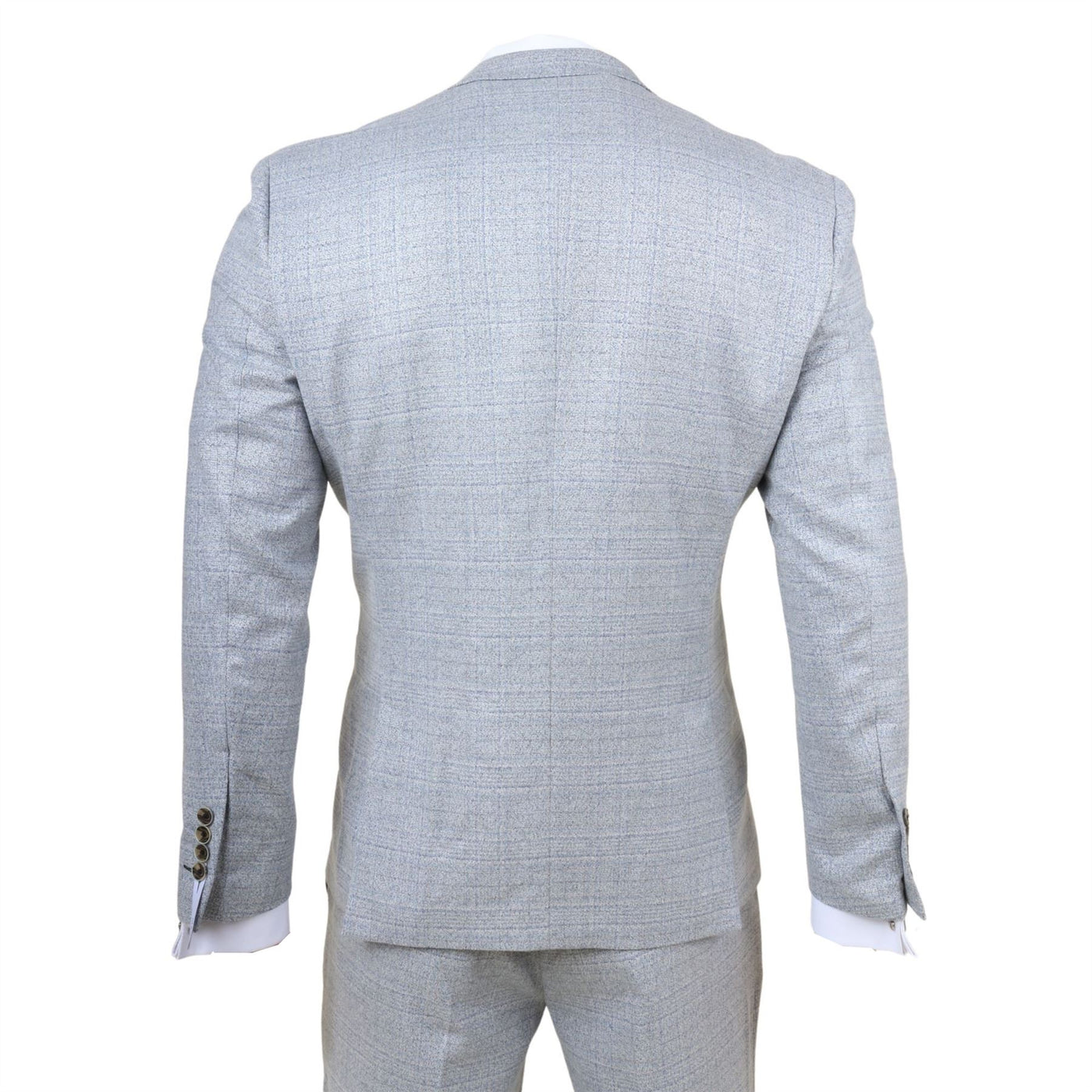 Men's Light Blue Plaid Check 3 Piece Slim Fit Formal Wedding Suit
