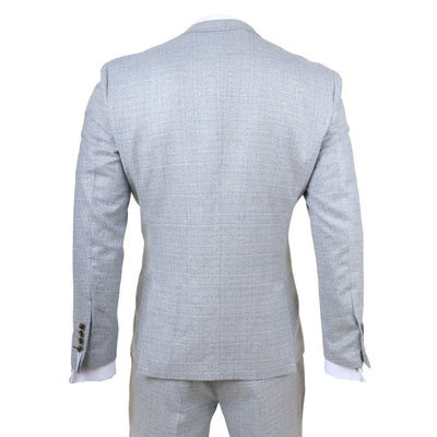 Men's Light Blue Plaid Check 3 Piece Slim Fit Formal Wedding Suit