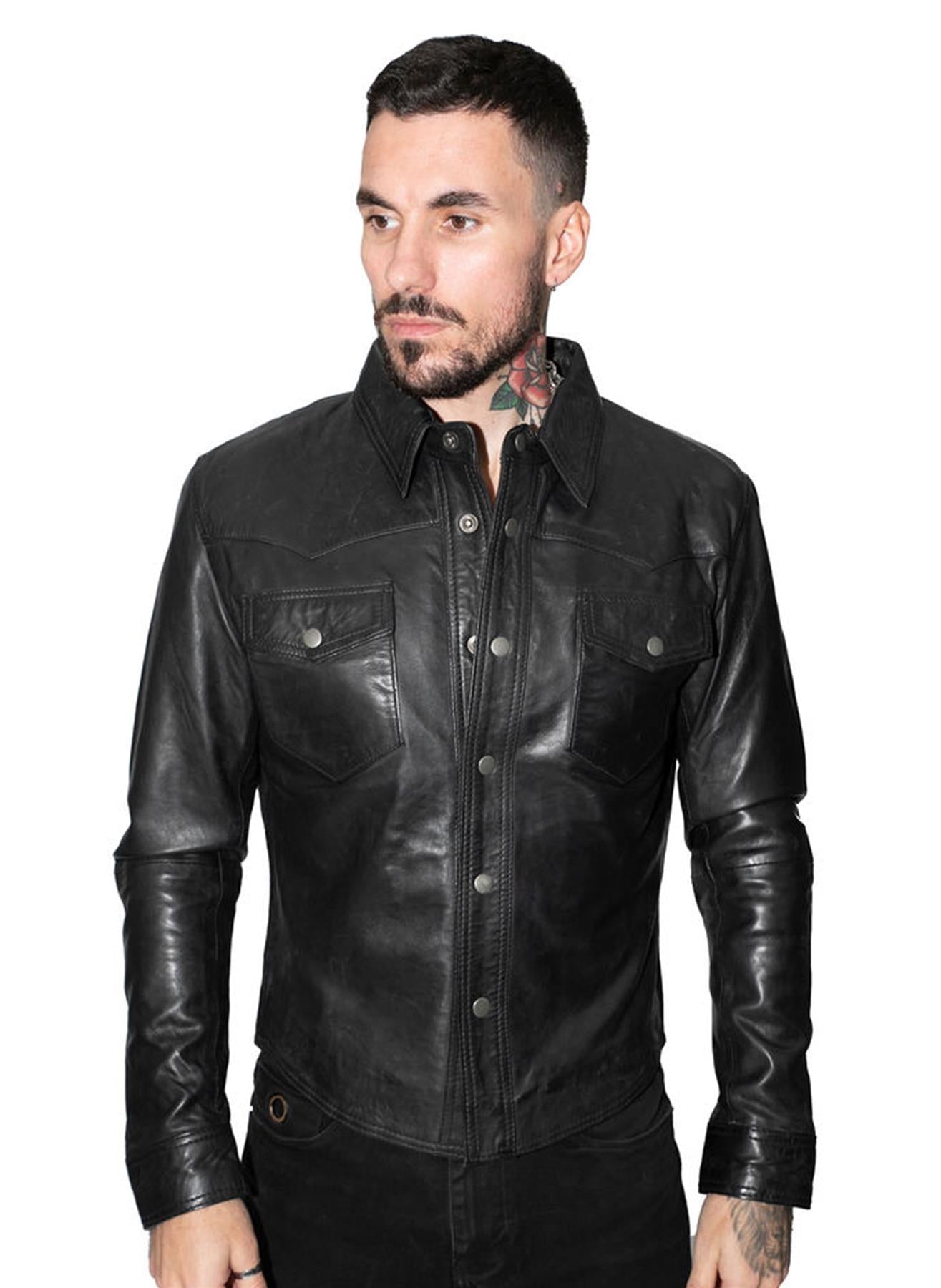 Herren Retro Lederhemd Jeansjacke-Peking 