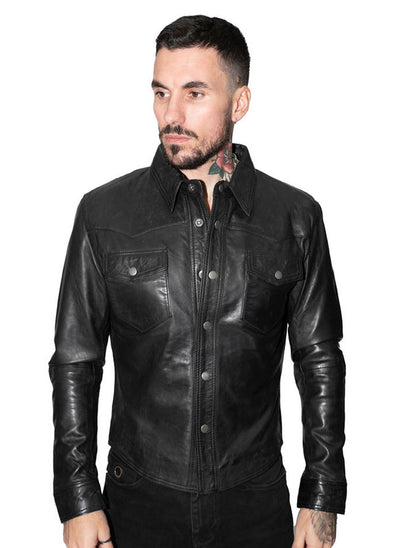 Mens Retro Leather Shirt Jeans Jacket-Beijing